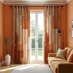 Orange Abstract Curtains, Modern Brushstroke Pattern Drapes, Contemporary Window Panel, Living Room Accent, Made To Measure - thumbnail 3