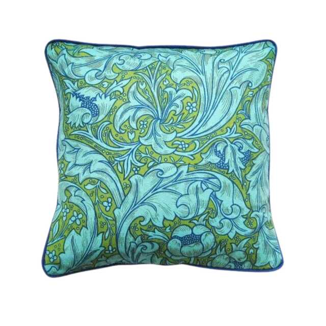 William Morris, Bachelors Button, Ben Pentreath, Turquoise & Olive Green Linen Union Cushion Cover, Throw Pillow Home Decor - image 1