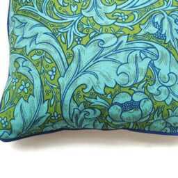 William Morris, Bachelors Button, Ben Pentreath, Turquoise & Olive Green Linen Union Cushion Cover, Throw Pillow Home Decor - thumbnail 3