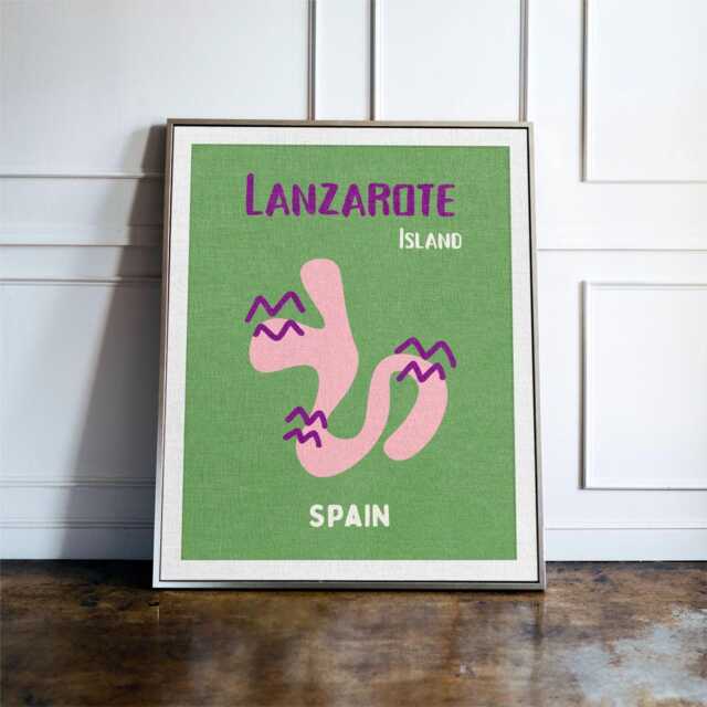Lanzarote Spain Travel Poster, Colourful Island Abstract Wall Art Print, Canary Islands Decor, Holiday Gift - image 1