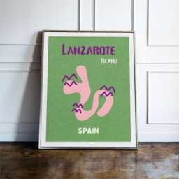 Lanzarote Spain Travel Poster, Colourful Island Abstract Wall Art Print, Canary Islands Decor, Holiday Gift - thumbnail 1