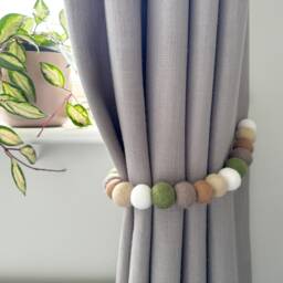 Green Woodland Felt Ball Curtain Tie Backs - Pom Hold Custom Ties Nursery Decor Baby Gift Colourful Pull