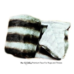 Gray Chinchilla Stripe Faux Fur Throw Blanket - Plush Minky Lining - thumbnail 2