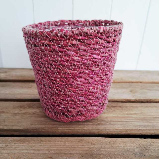 Pink Rustic Basket Planter - Plastic Lined - image 1