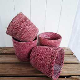 Pink Rustic Basket Planter - Plastic Lined - thumbnail 3