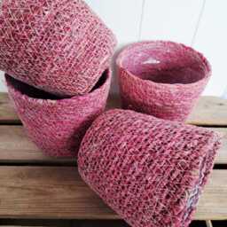 Pink Rustic Basket Planter - Plastic Lined - thumbnail 4