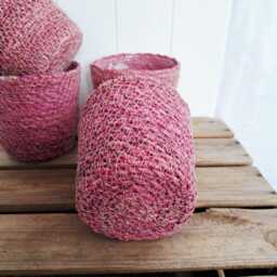 Pink Rustic Basket Planter - Plastic Lined - thumbnail 2