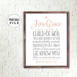 Baptism Gift Personalized Bible Verse Wall Art, Baby Girl Gift, Scripture Wall Custom New Baby Gift, Christening Confirmation - thumbnail 3
