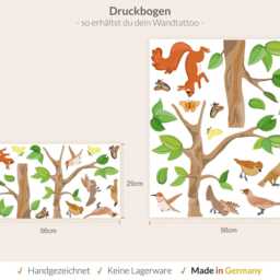 Branch Birds Wall Decal Squirrel - Length 57 Or 90 cm Natural Decor For Children's Room Tree Nursery Set Hand-Drawn, Made in Germany - thumbnail 2