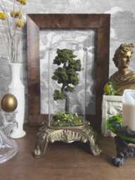 Handmade Tree & Robin Scene in Glass Cloche With Vintage Metal Base - thumbnail 1