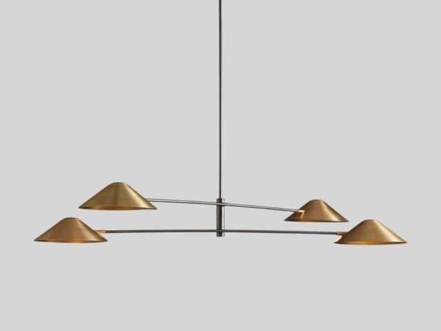 1950's Mid Century Brass Simms Linear Chandelier-4 Light Italian Chandelier-Pendant Sputnik Chandelier Light Fixture Modern Chandelier - image 1