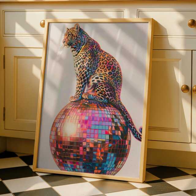 Disco Ball Leopard Print - Funky Kitchen Wall Art Eclectic Prints Maximalist Decor - image 1
