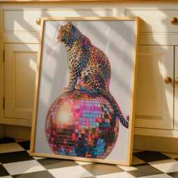 Disco Ball Leopard Print - Funky Kitchen Wall Art Eclectic Prints Maximalist Decor - thumbnail 1