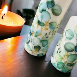 Set Of 2 Eucalyptus Tall Pillar Candles, Themed Candle Gift Set, Wedding Home Decorations - thumbnail 2