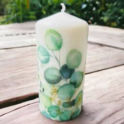 Set Of 2 Eucalyptus Tall Pillar Candles, Themed Candle Gift Set, Wedding Home Decorations - thumbnail 3
