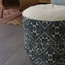Vintage Hill Tribe Woven Ottoman Pouf Geometric Indigo Cotton Textile - thumbnail 4