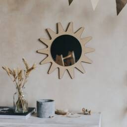 Kids Room Wall Mirror, Montessori Shatterproof Sun Mirror, Wooden Mirror For Handcrafted - thumbnail 3