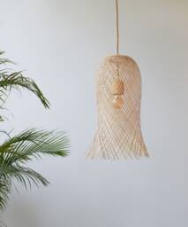 Flared Woven Pendant Light Handwoven Bamboo Shade Octopus Cafe Shop Lighting Rustic Lamp - thumbnail 1