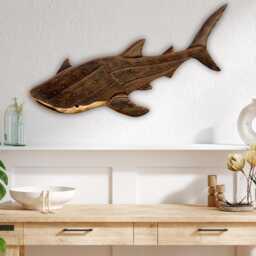 Handcrafted Wooden Whale Shark Sculpture - Reclaimed Wood Ocean Decor Eco-Friendly Wall Art - thumbnail 1