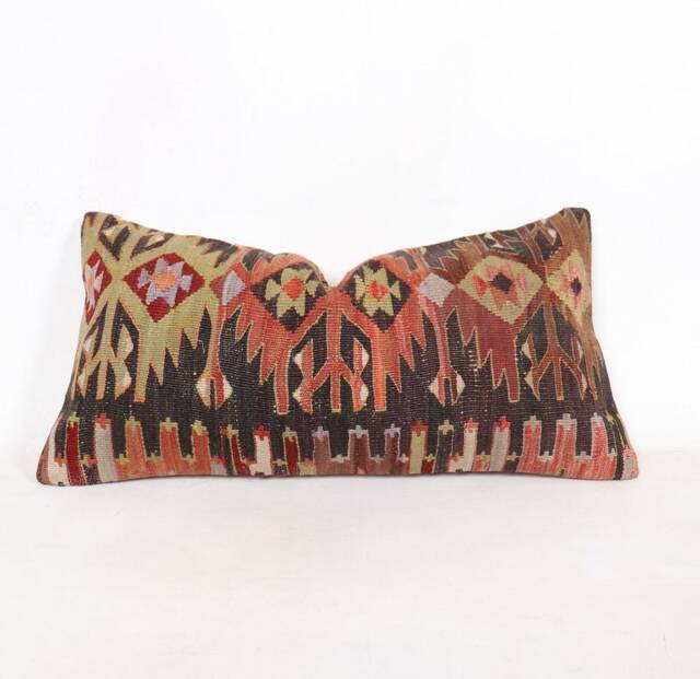 "Kilim Pillow, Wool Kilim Cousin From Anatolia, 30x60 cm, 12""x24" - image 1
