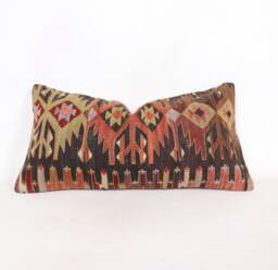 "Kilim Pillow, Wool Kilim Cousin From Anatolia, 30x60 cm, 12""x24" - thumbnail 1