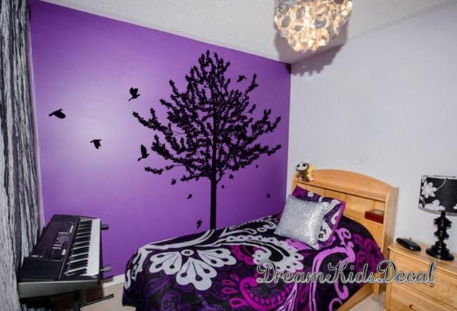 Pine Tree Wall Decal With Flying Birds, Living Room Decor - image 1