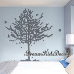 Pine Tree Wall Decal With Flying Birds, Living Room Decor - thumbnail 2