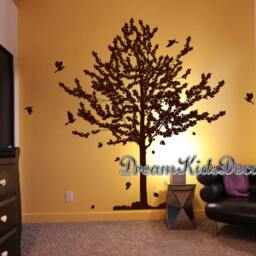 Pine Tree Wall Decal With Flying Birds, Living Room Decor - thumbnail 3