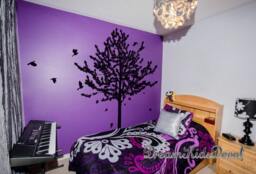Pine Tree Wall Decal With Flying Birds, Living Room Decor - thumbnail 1