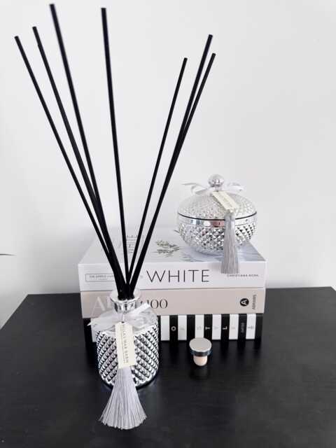 Soy Candle, Premium Fragranced Soy Double Cotton Wick Candle & Flower Diffuser in Silver Geometric. Birthday Gift - image 1