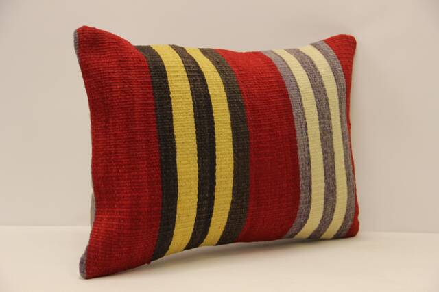 Red Vintage Turkish Kilim Pillow Cover, Boho Throw Cushion - 14x20 In - image 1