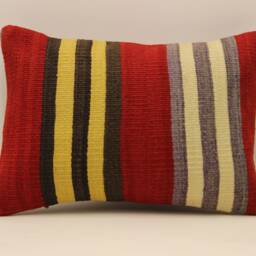 Red Vintage Turkish Kilim Pillow Cover, Boho Throw Cushion - 14x20 In - thumbnail 2