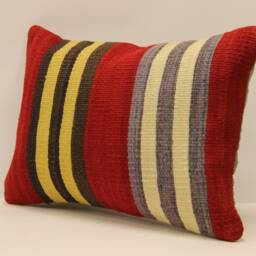 Red Vintage Turkish Kilim Pillow Cover, Boho Throw Cushion - 14x20 In - thumbnail 3