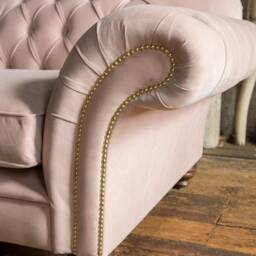Unique British Handmade Velvet 3 Seater Chesterfield Sofa - Reflex Cushion Seat Dusty Pink - thumbnail 3