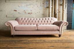 Unique British Handmade Velvet 3 Seater Chesterfield Sofa - Reflex Cushion Seat Dusty Pink