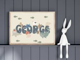 Personalised Ocean Print. Perfect For A Nautical & Under The Sea Themed Room, Playroom Or Nursery - Print Only - thumbnail 1