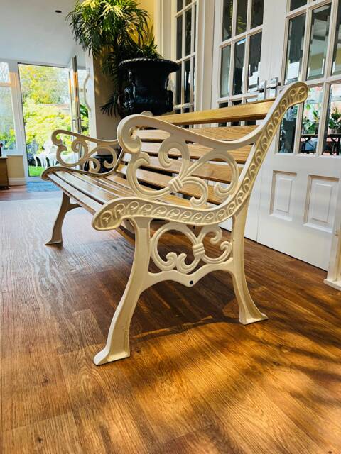 Fully Restored Cast Iron Garden Bench With Oiled Oak Slats - image 1