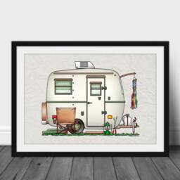 Fiberglass Egg Travel Trailer - Camper Van Vanlife Happy Art Print Whimsical Wall Decor Glamping - thumbnail 3