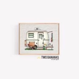 Fiberglass Egg Travel Trailer - Camper Van Vanlife Happy Art Print Whimsical Wall Decor Glamping - thumbnail 2