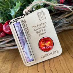 Personalised Christmas Money Holder Ornament Wooden Bauble Gift, Chocolate & Cash - thumbnail 3