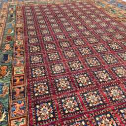 Handmade Afghan Wool Rug 7x10 Ft Tribal Geometric Design, Persian Style Living Room Carpet - thumbnail 3