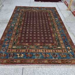 Handmade Afghan Wool Rug 7x10 Ft Tribal Geometric Design, Persian Style Living Room Carpet - thumbnail 2