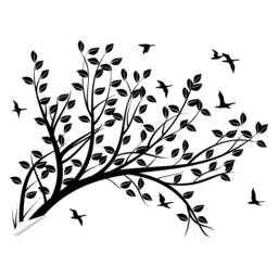Branch Wall Tree Sticker Vinyl Decal - Bird Kids Room Decals Girls Nursery Birds Flower Baby Art Mural Leaves Decor Girl Removable - thumbnail 2