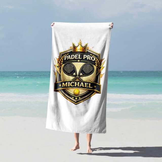 Padel Pro Bath Beach Towel Custom Name Colour Player Sports Gift Gym Fitness Training Holiday Personalised Funny Travel Present - image 1
