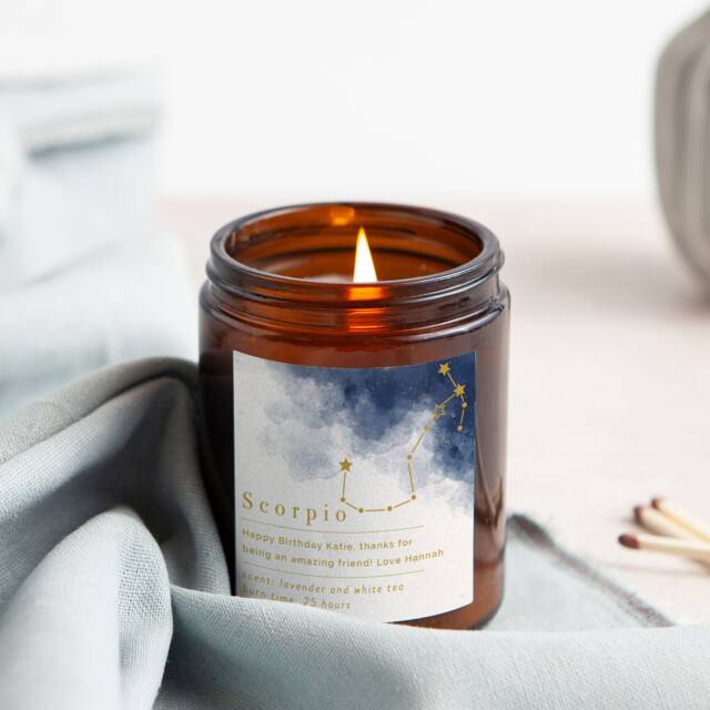 Personalised Zodiac Candle Star Sign Birthday Gift, Natural Soy Wax - image 1
