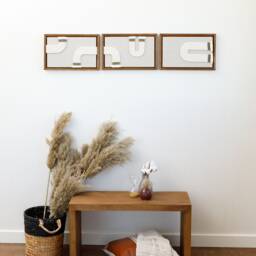 Minimalist Fiber Art Set Abstract Textile in Wooden Floating Frame - thumbnail 1