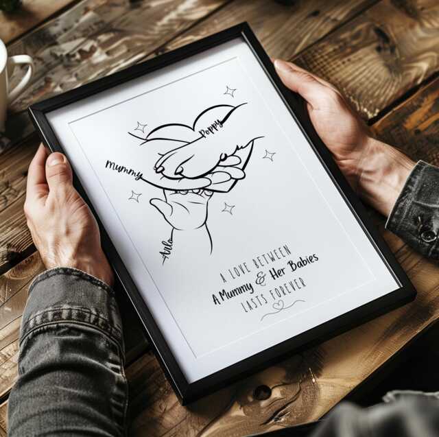 Personalised Mummy, Baby & Dog Hands, Paw Family Line Art Gift - image 1