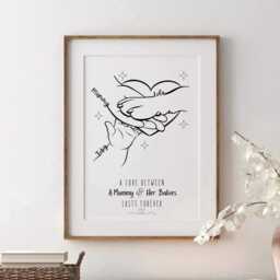 Personalised Mummy, Baby & Dog Hands, Paw Family Line Art Gift - thumbnail 2