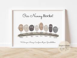 Nanny Gift, Personalised Grandchildren Print, Mothers Day, Pebble Family, Nanny's Birthday, Gifts For Nan, Nannie, Nana, From Grandkids - thumbnail 1