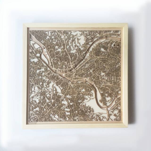 Pittsburgh Wooden Map - Laser Cut City Streets, Framed Wall Art - image 1